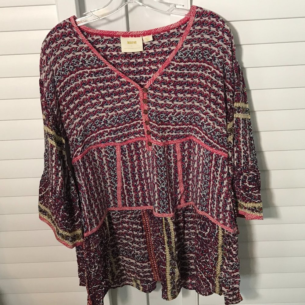 Lilyanna Maeve Tiered patchwork BOHO silk blouse S